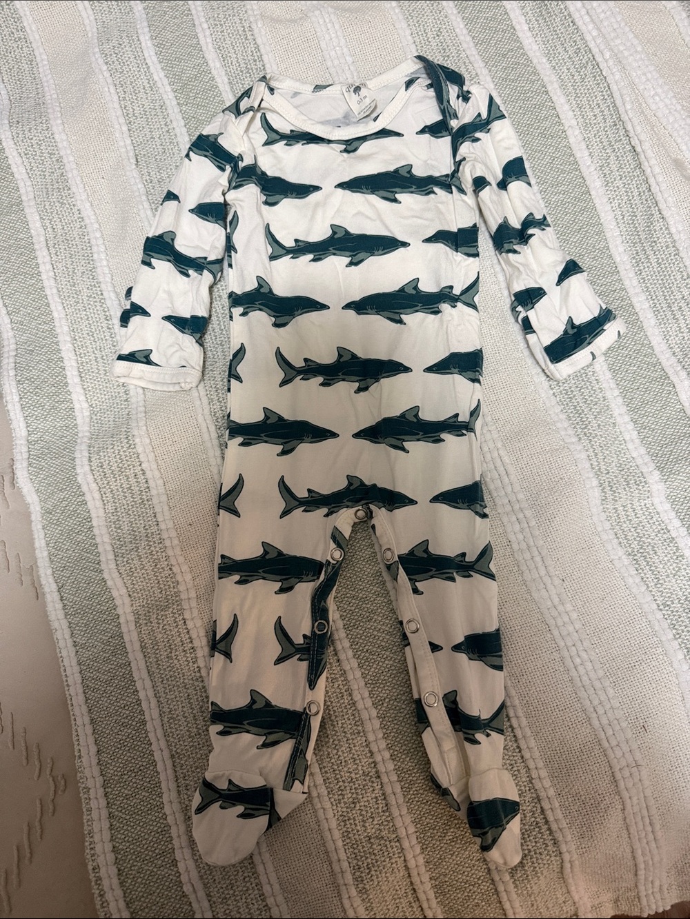 kate quinn White Footed One-Piece with Teal Shark Print